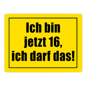Warnschild Metallschild in 15x20 cm mit Spruch Ich bin jetzt 16 ich darf das