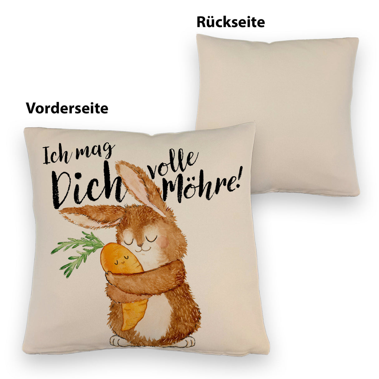 Hase Kissen mit Spruch Ich mag dich volle Möhre