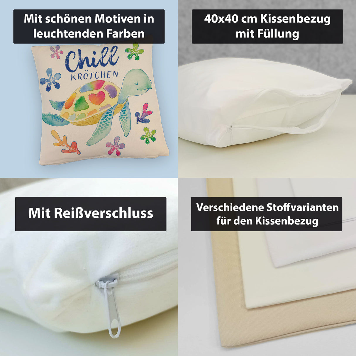 Schildkröte Kissen mit Spruch Chillkrötchen