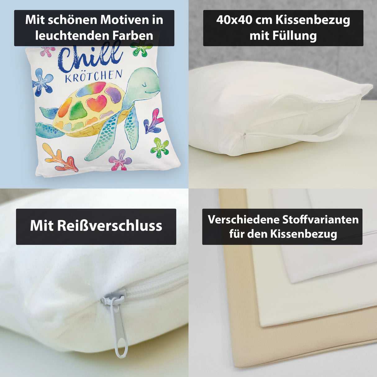 Schildkröte Kissen mit Spruch Chillkrötchen