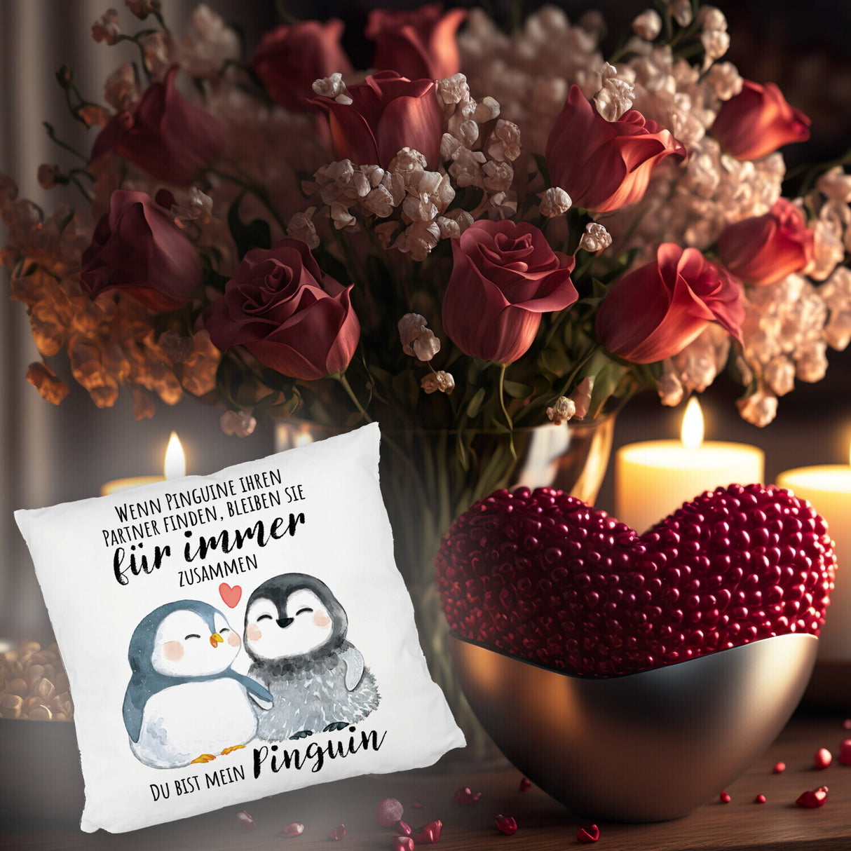 Pinguinpärchen Kissen mit Spruch Du bist mein Pinguin