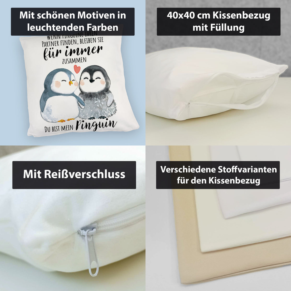 Pinguinpärchen Kissen mit Spruch Du bist mein Pinguin