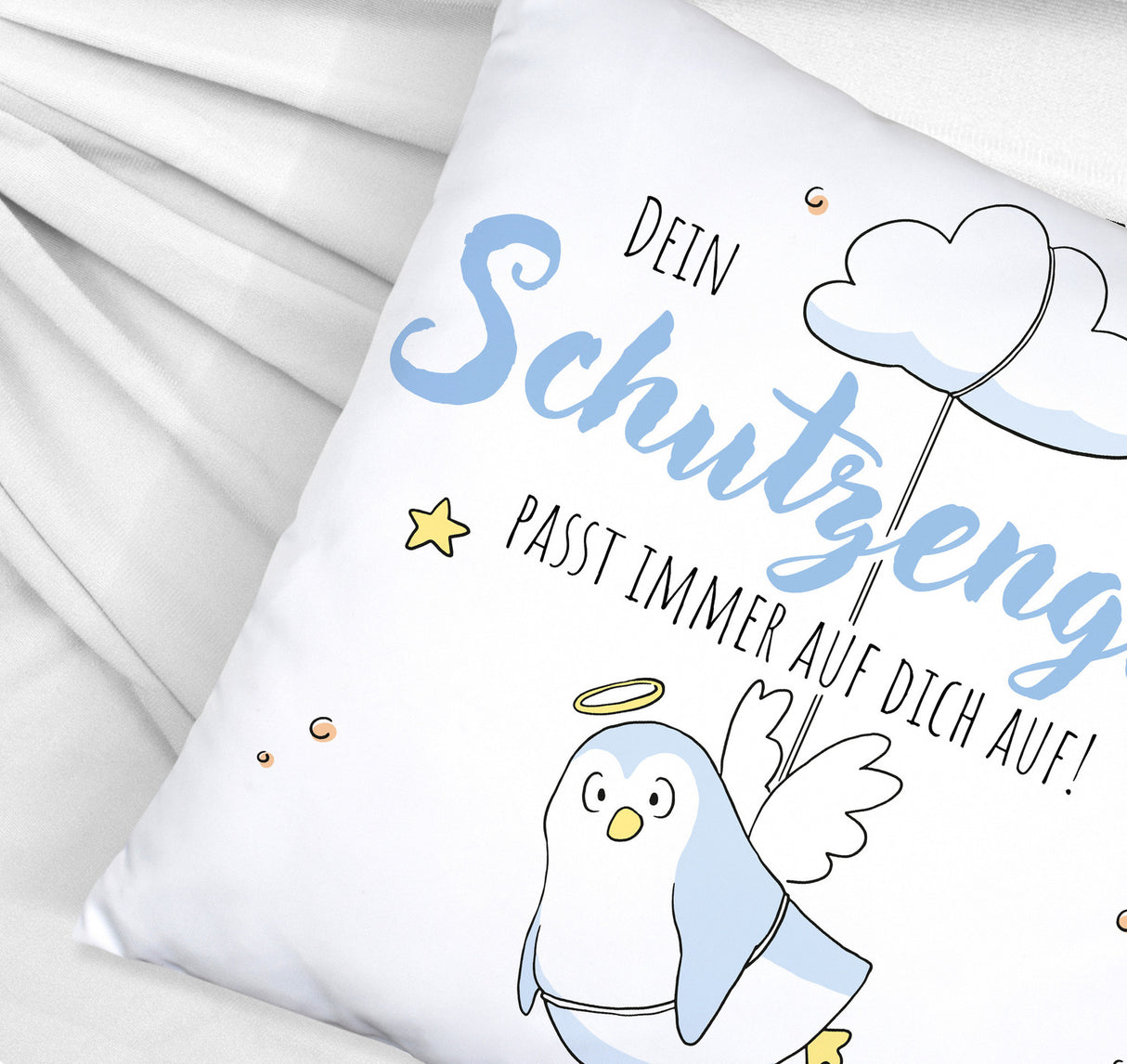 Schutzengel-Pinguin Kissen mit Spruch passe immer auf dich auf