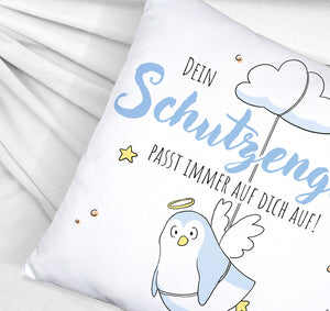 Schutzengel-Pinguin Kissen mit Spruch passe immer auf dich auf