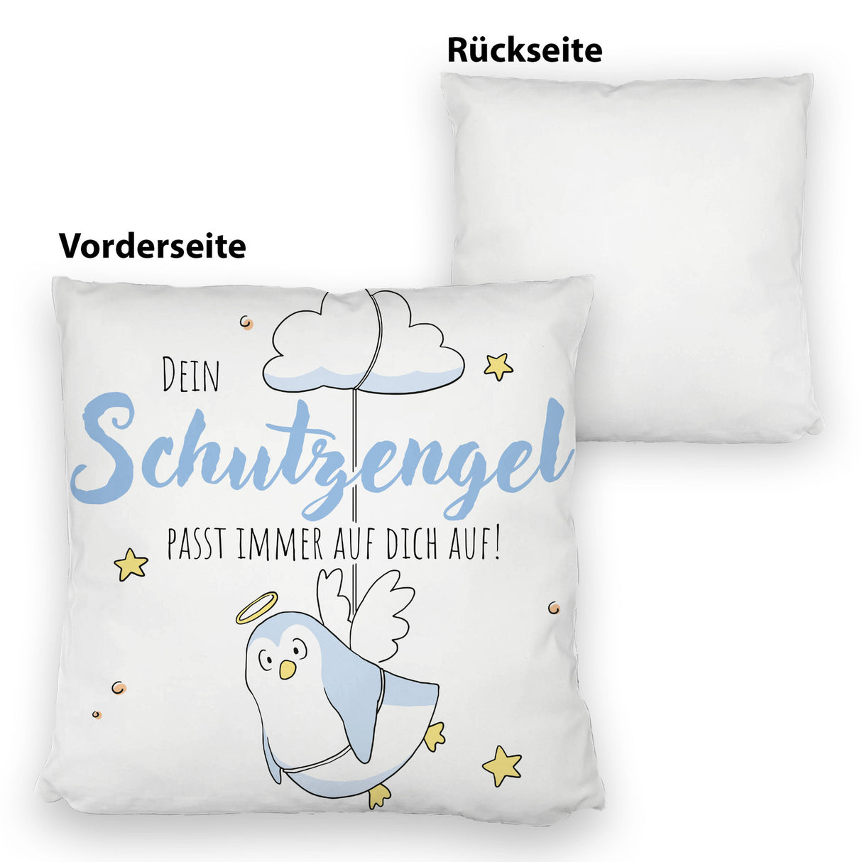 Schutzengel-Pinguin Kissen mit Spruch passe immer auf dich auf