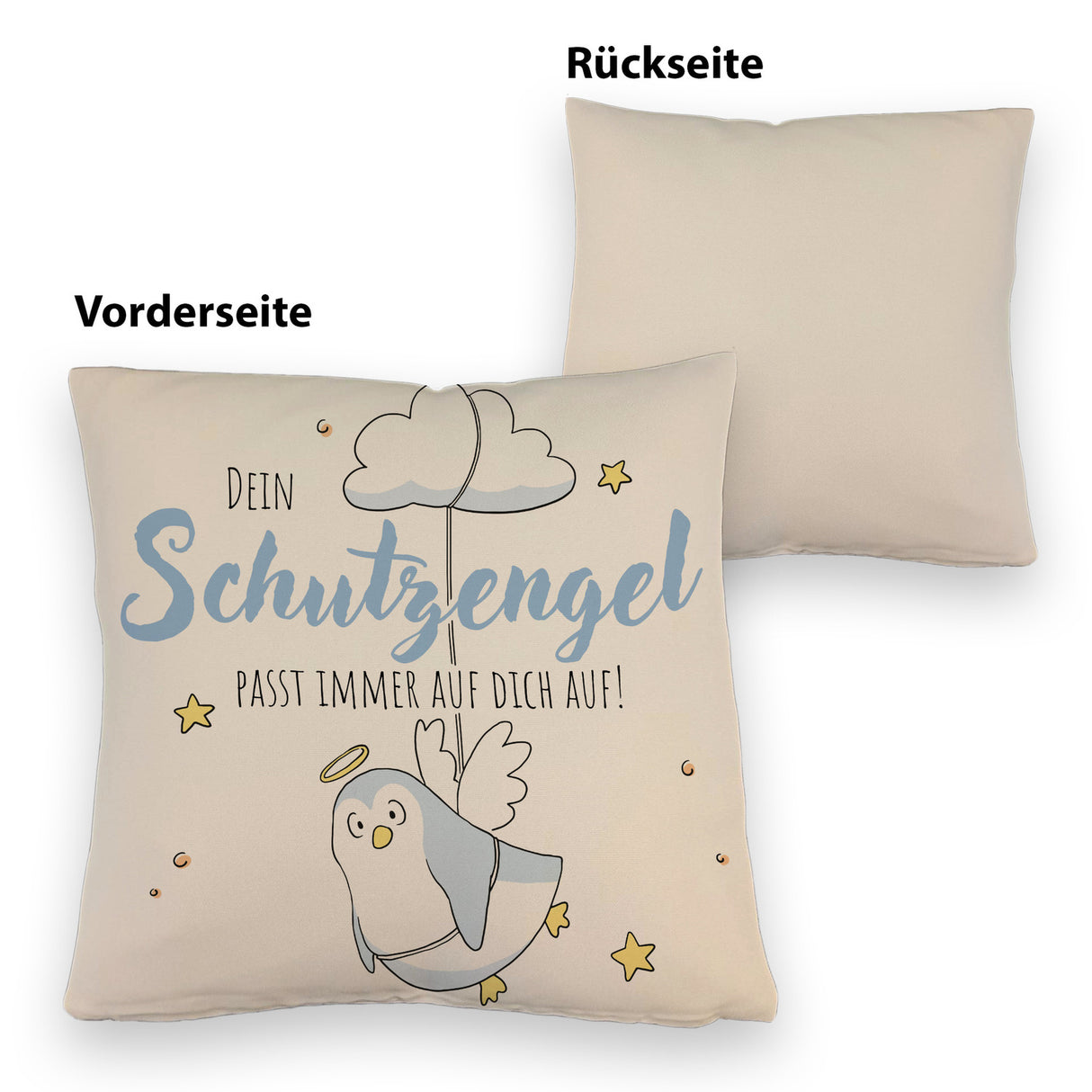 Schutzengel-Pinguin Kissen mit Spruch passe immer auf dich auf