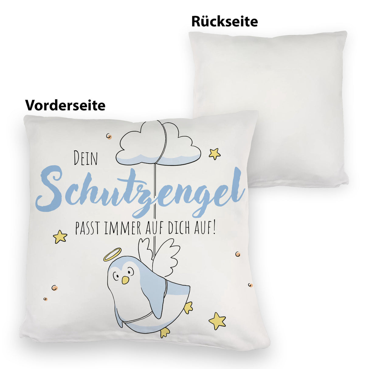 Schutzengel-Pinguin Kissen mit Spruch passe immer auf dich auf