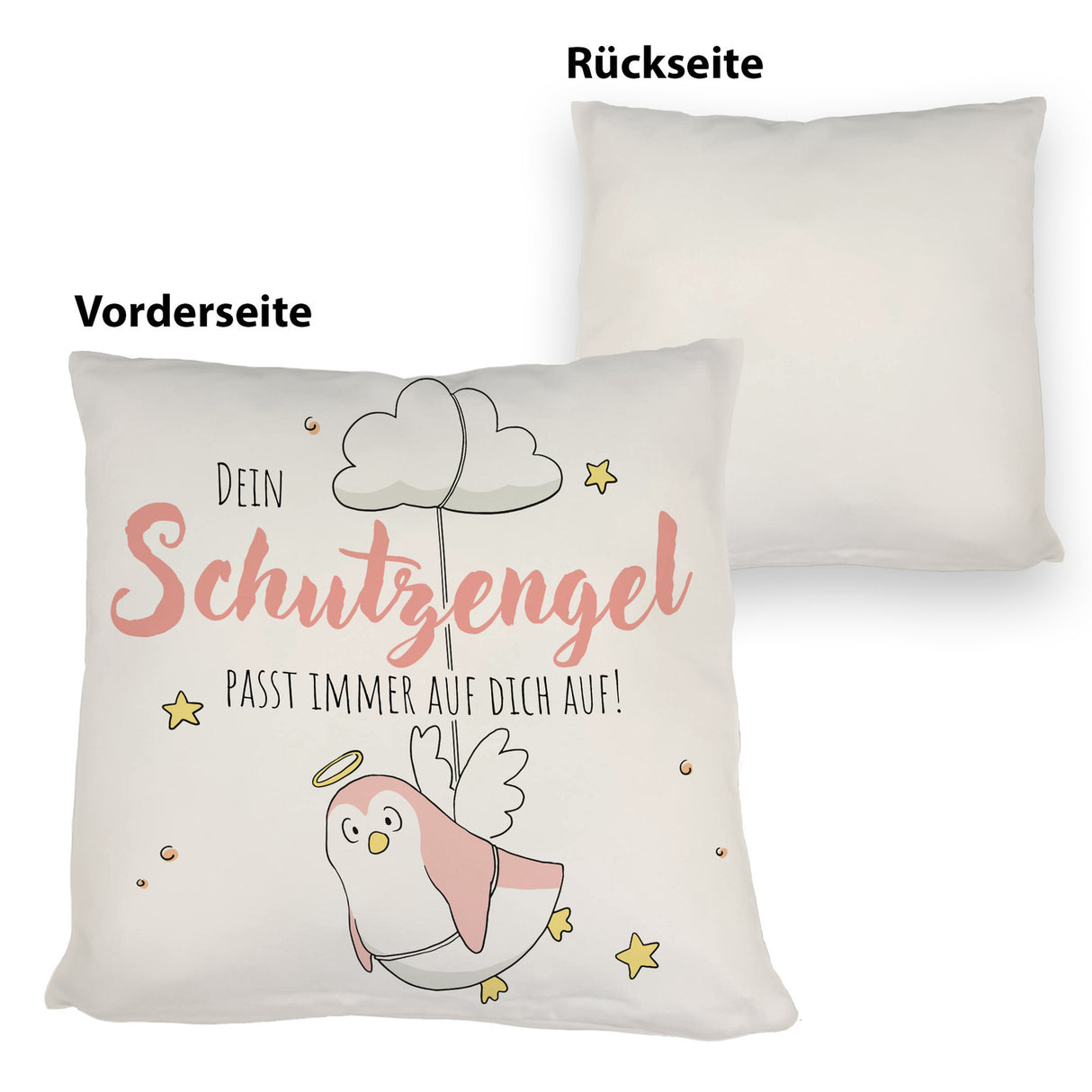 Schutzengel-Pinguin Kissen mit Spruch passe immer auf dich auf