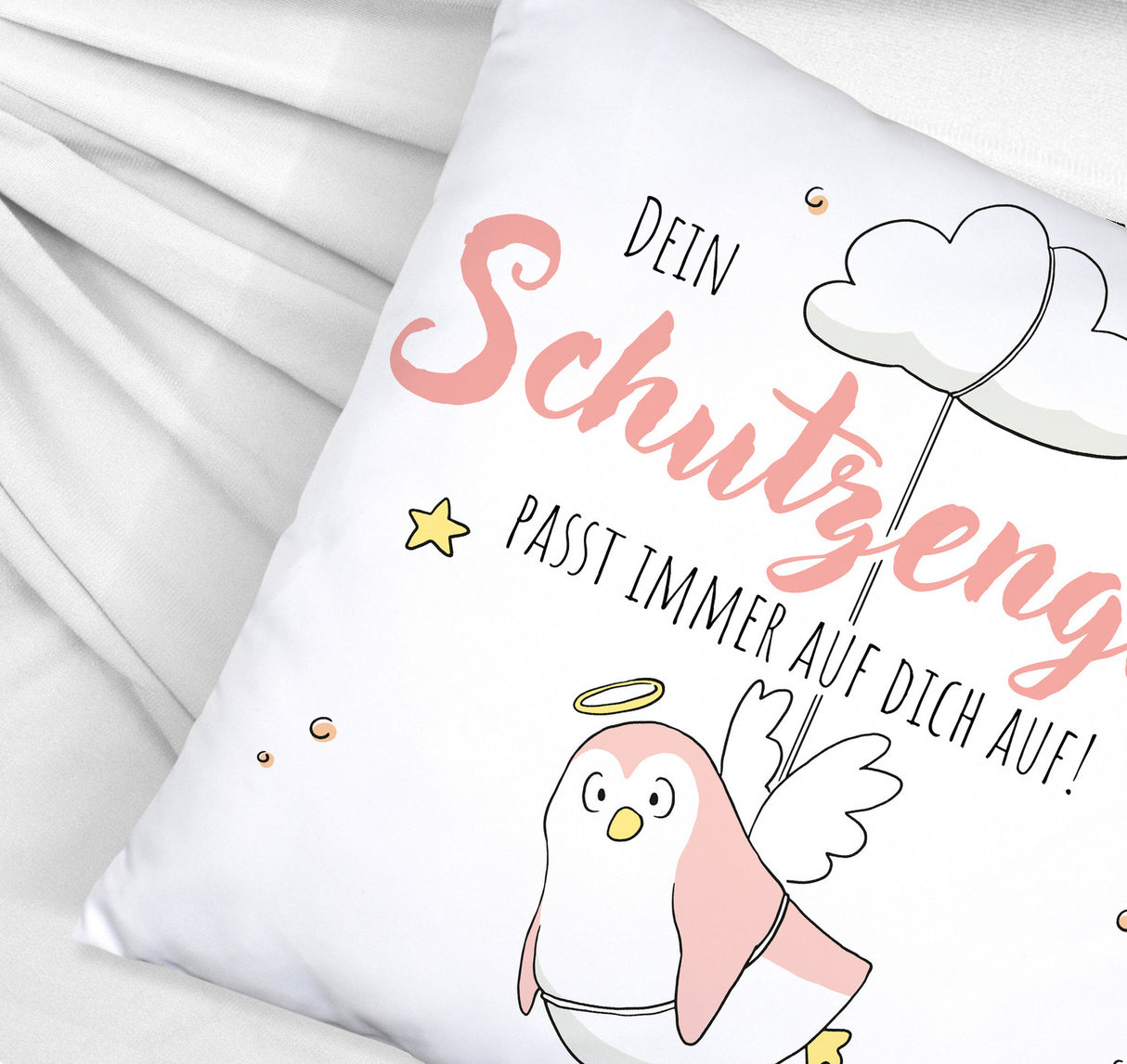 Schutzengel-Pinguin Kissen mit Spruch passe immer auf dich auf