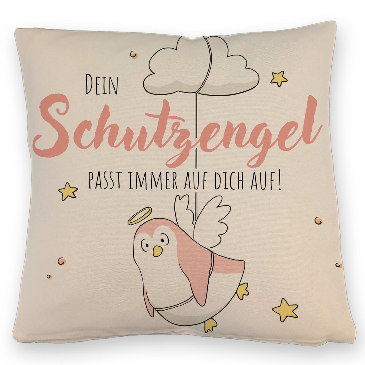 Schutzengel-Pinguin Kissen mit Spruch passe immer auf dich auf