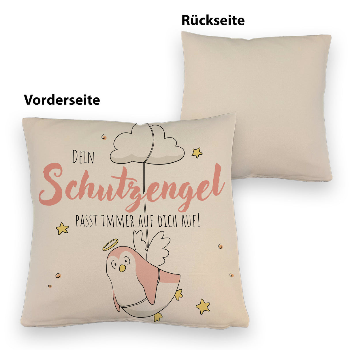 Schutzengel-Pinguin Kissen mit Spruch passe immer auf dich auf