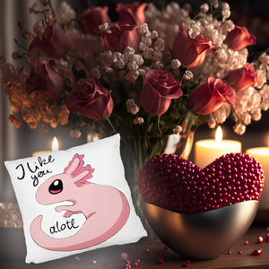 Axolotl Kissen in rosa mit Spruch I like you alotl