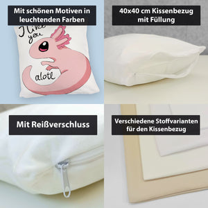 Axolotl Kissen in rosa mit Spruch I like you alotl