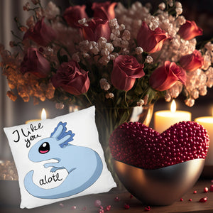 Axolotl Kissen in rosa mit Spruch I like you alotl
