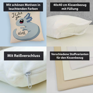 Axolotl Kissen in rosa mit Spruch I like you alotl