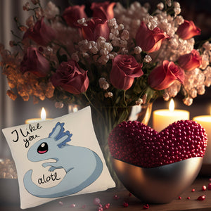 Axolotl Kissen in rosa mit Spruch I like you alotl