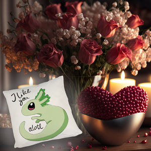 Axolotl Kissen in rosa mit Spruch I like you alotl