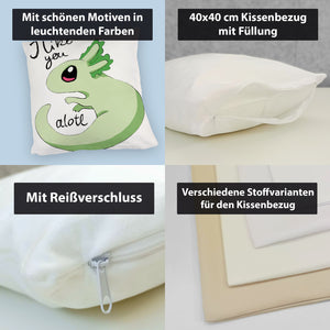 Axolotl Kissen in rosa mit Spruch I like you alotl