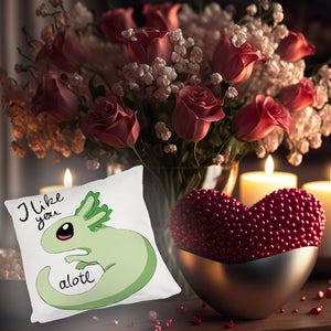 Axolotl Kissen in rosa mit Spruch I like you alotl