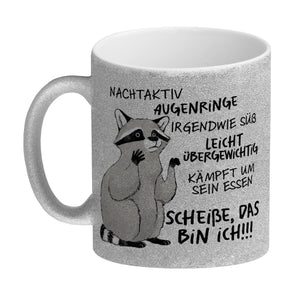 Ironischer Waschbär Kaffeebecher mit Spruch Scheiße das bin ich