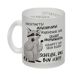 Ironischer Waschbär Kaffeebecher mit Spruch Scheiße das bin ich