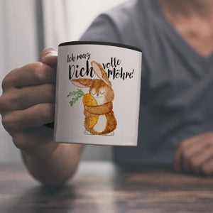 Hase Kaffeebecher mit Spruch Ich mag dich volle Möhre