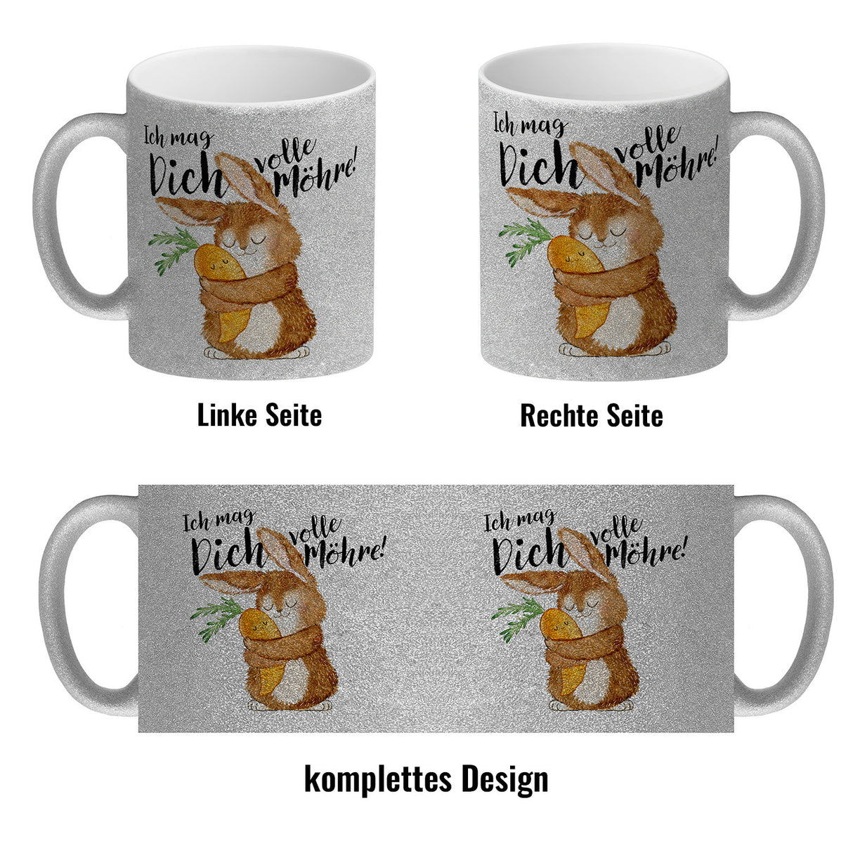 Hase Kaffeebecher mit Spruch Ich mag dich volle Möhre