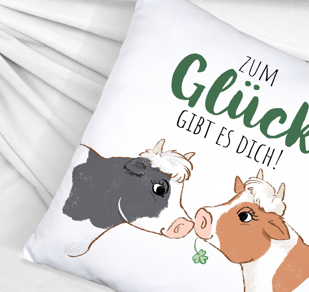 Kuh-Paar Kissen mit Spruch Zum Glück gibt es dich