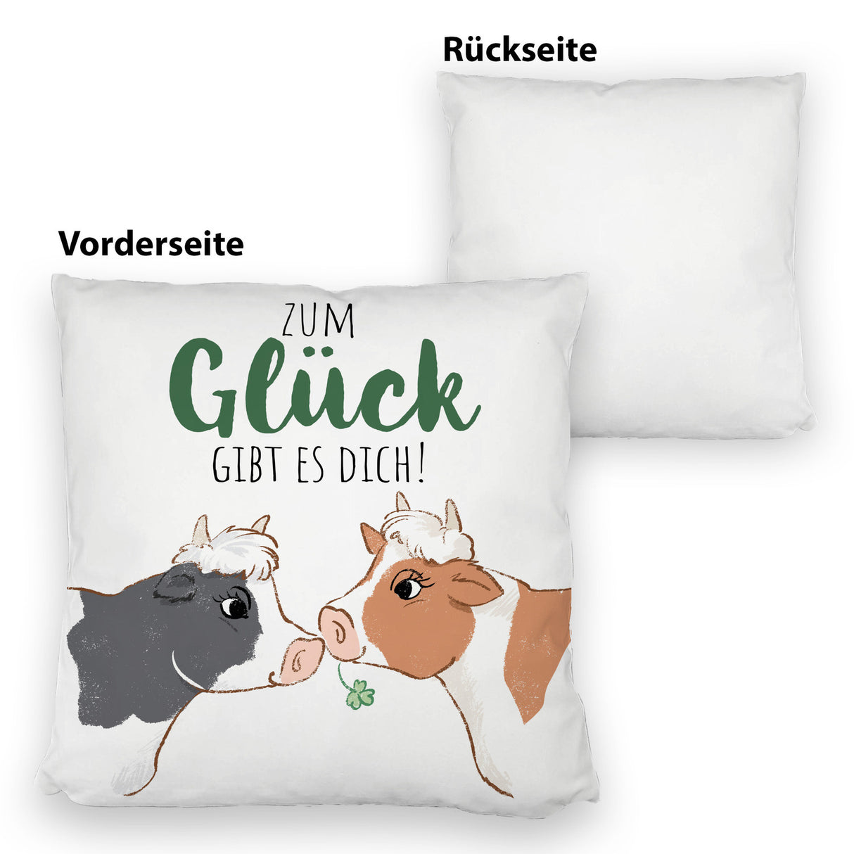 Kuh-Paar Kissen mit Spruch Zum Glück gibt es dich
