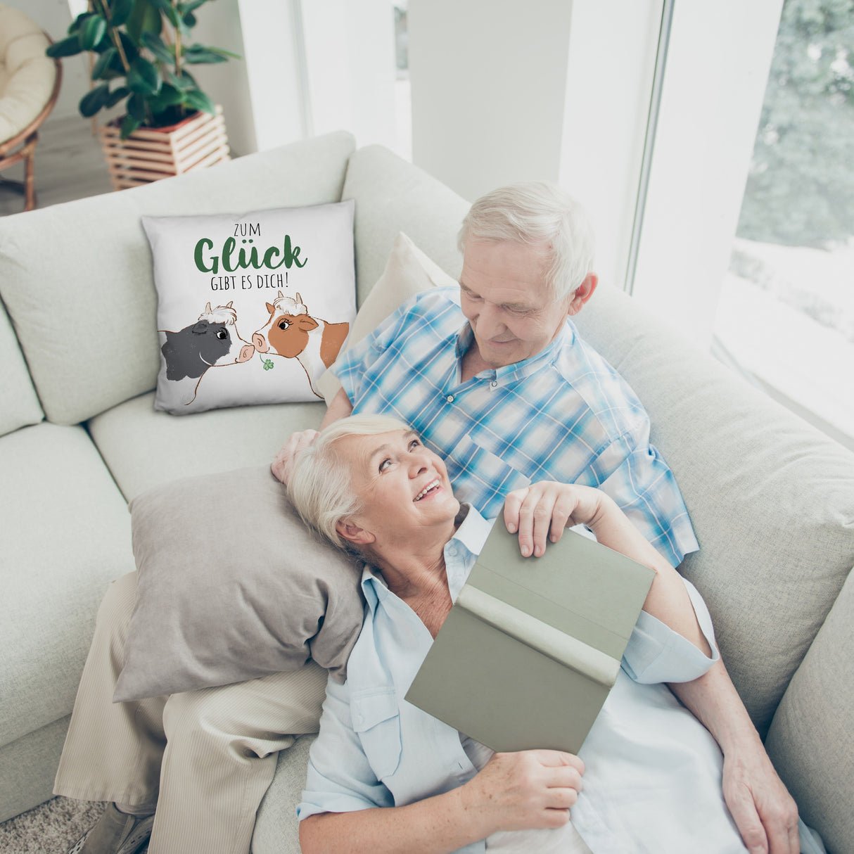 Kuh-Paar Kissen mit Spruch Zum Glück gibt es dich