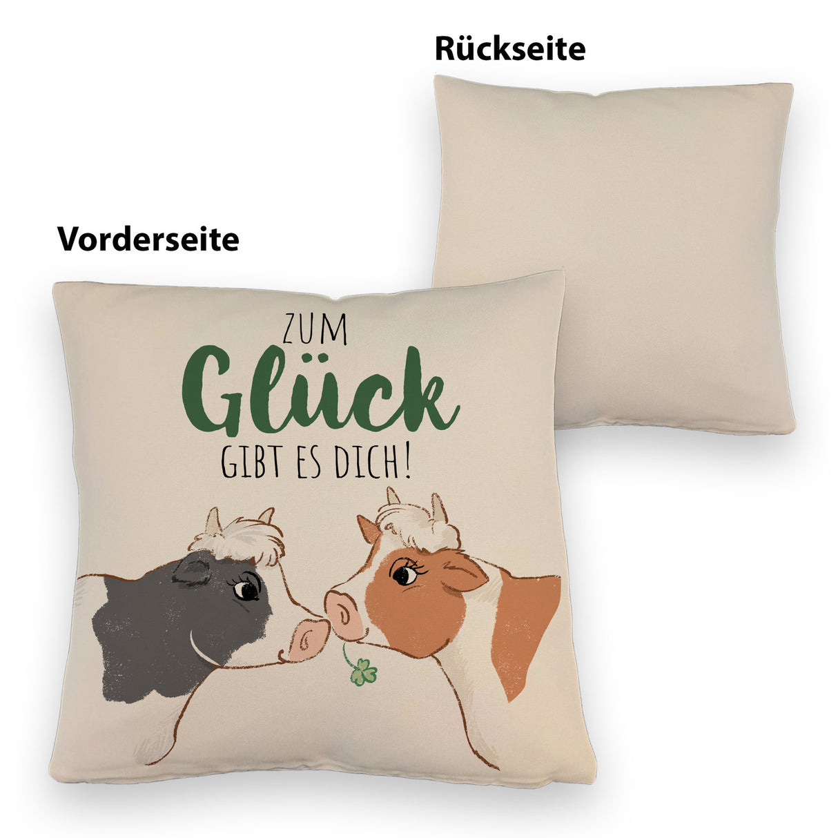 Kuh-Paar Kissen mit Spruch Zum Glück gibt es dich