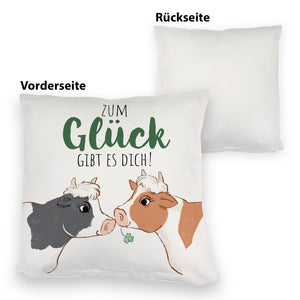 Kuh-Paar Kissen mit Spruch Zum Glück gibt es dich
