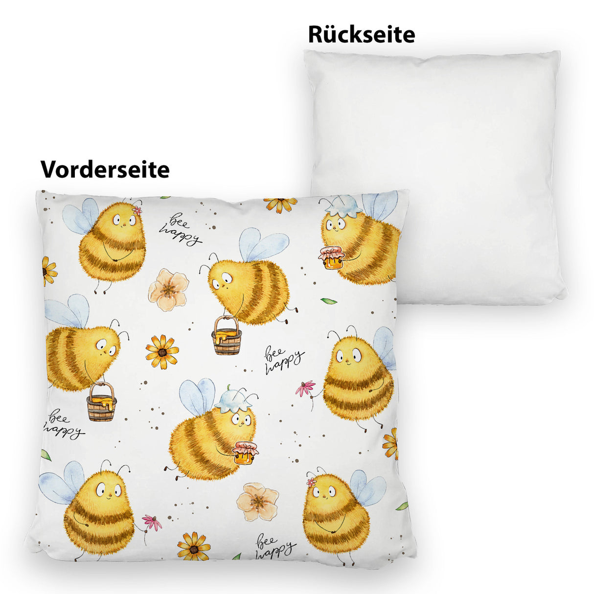 Pummel Biene Kissen mit Spruch Bee happy