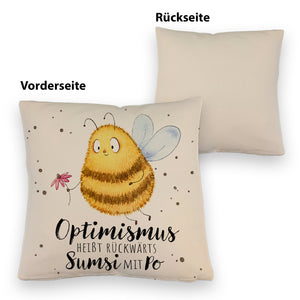 Pummel Biene Kissen mit Spruch Optimismus heißt rückwärts Sumsi mit Po