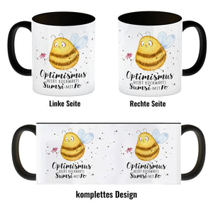 Pummel Biene Kaffeebecher mit Spruch Optimismus heißt rückwärts Sumsi mit Po