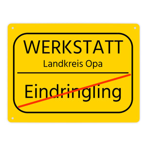 Opa Werkstatt Metallschild in 15x20 cm mit Spruch Landkreis Opa