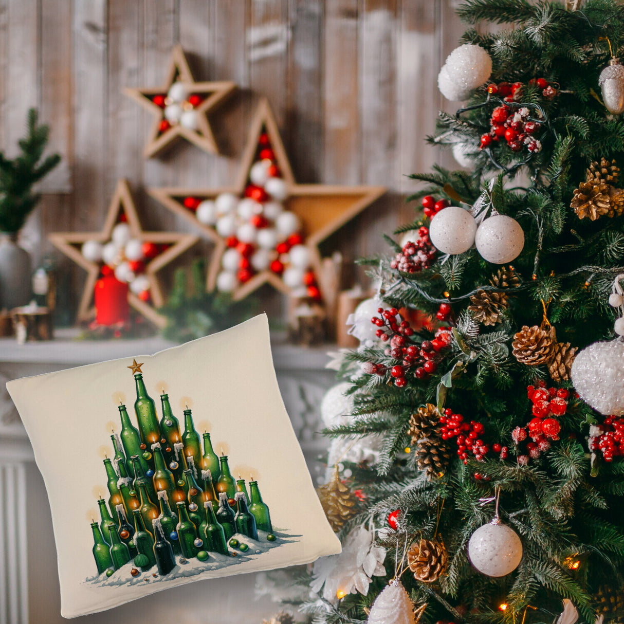 Weihnachtsbaum aus Bierflaschen Kissen