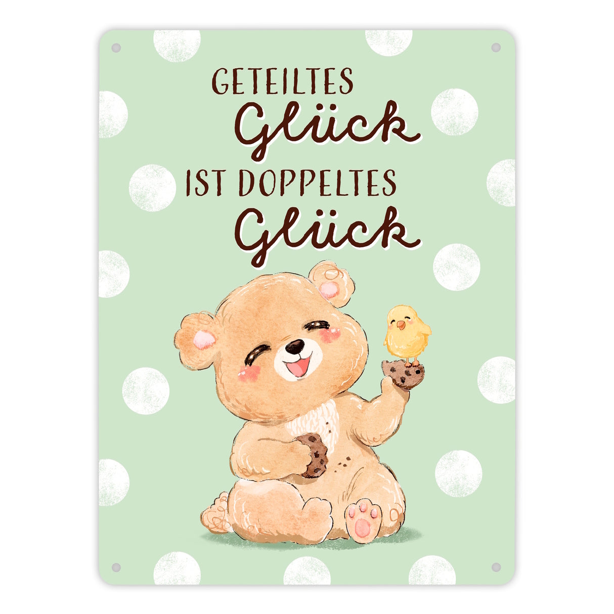 Bär Metallschild in 15x20 cm mit Spruch Geteiltes Glück ist doppeltes Glück