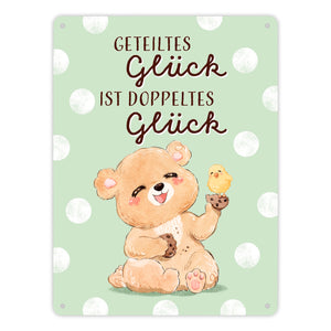 Bär Metallschild in 15x20 cm mit Spruch Geteiltes Glück ist doppeltes Glück