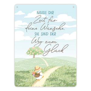Ente Metallschild in 15x20 cm mit Spruch Zeit für Wünsche Weg zum Glück