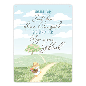 Ente Metallschild in 15x20 cm mit Spruch Zeit für Wünsche Weg zum Glück