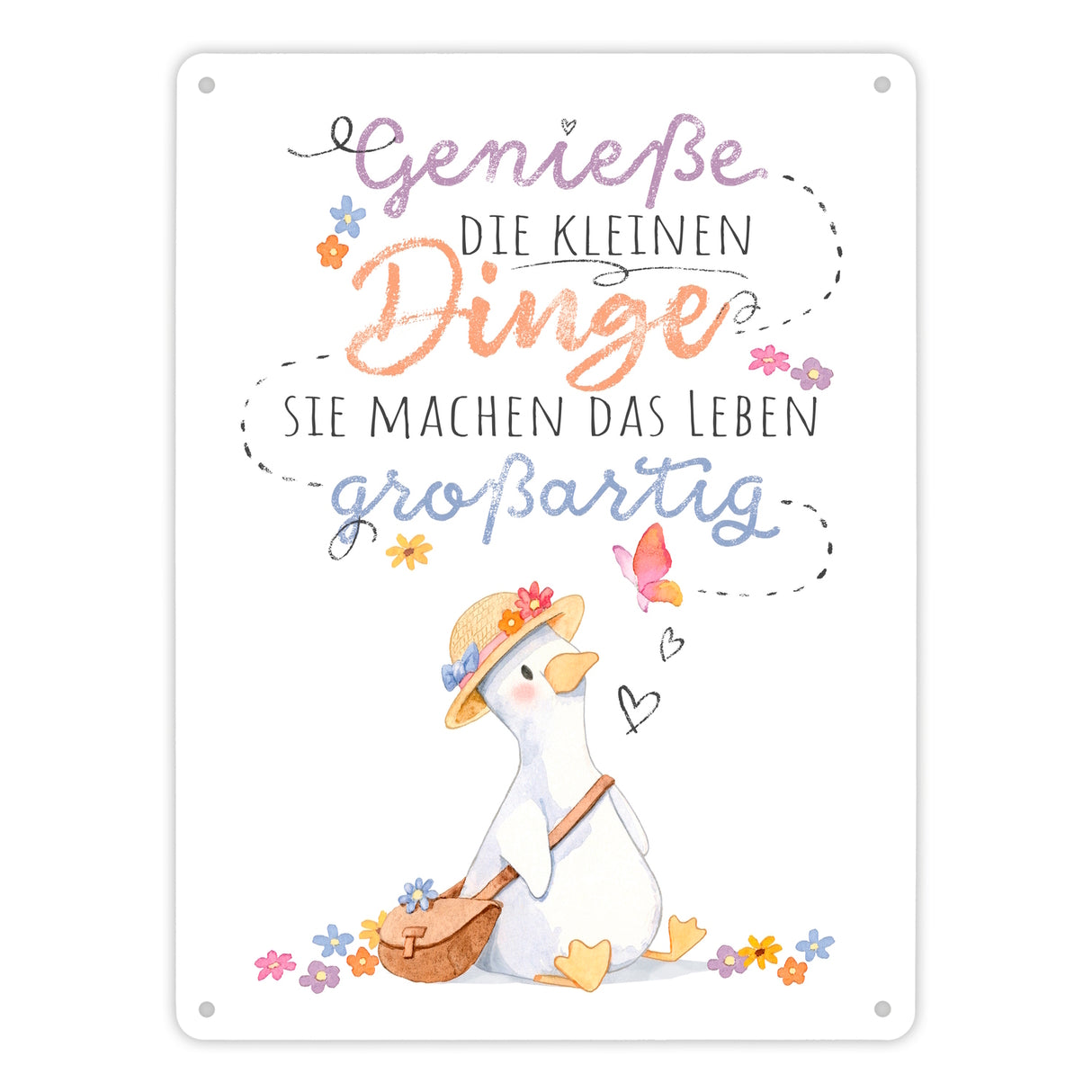 Gans Metallschild in 15x20 cm mit Spruch Kleine Dinge machen Leben großartig
