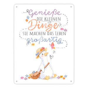 Gans Metallschild in 15x20 cm mit Spruch Kleine Dinge machen Leben großartig