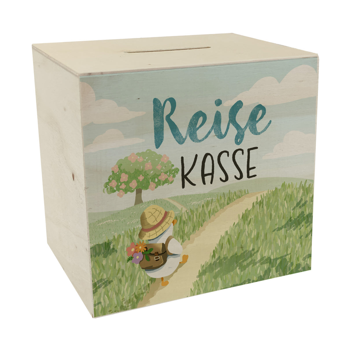 Ente auf Reisen Spardose mit Spruch Reisekasse