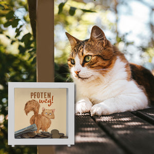 Katze Spardose mit Spruch Pfoten weg