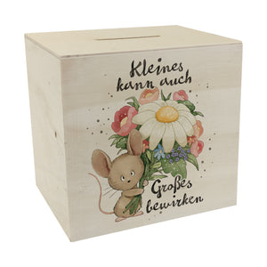 Maus Spardose mit Spruch Kleines kann auch Großes bewirken