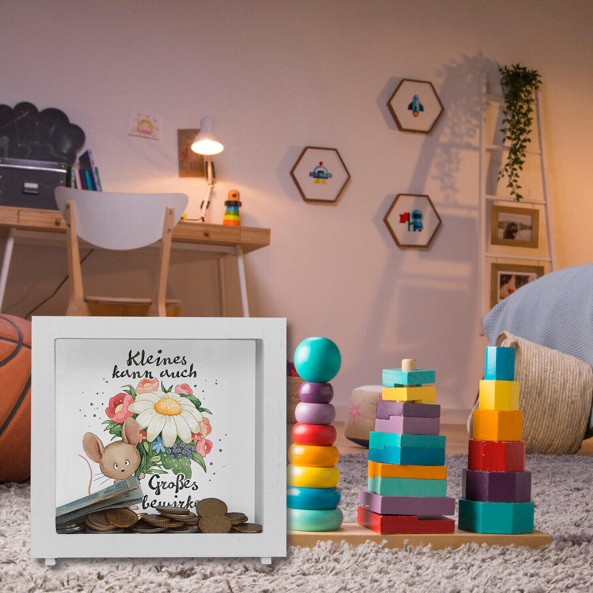 Maus Spardose mit Spruch Kleines kann auch Großes bewirken
