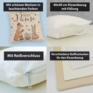 Fuchs und Hase Kissen mit Spruch Kurze Pause