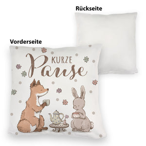 Fuchs und Hase Kissen mit Spruch Kurze Pause