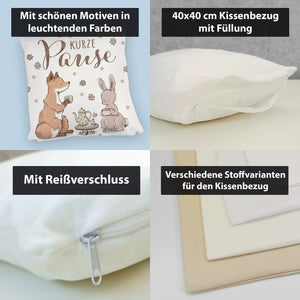 Fuchs und Hase Kissen mit Spruch Kurze Pause